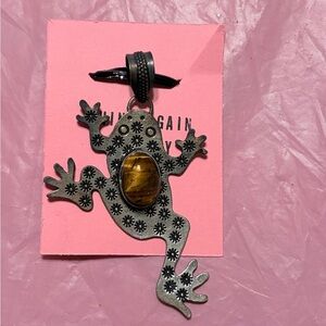 Sterling Silver Frog Pendant 3” tigers eye